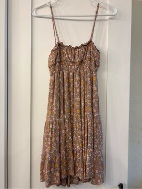 Floral Spaghetti Strap Midi Dress - Brown/pinkish